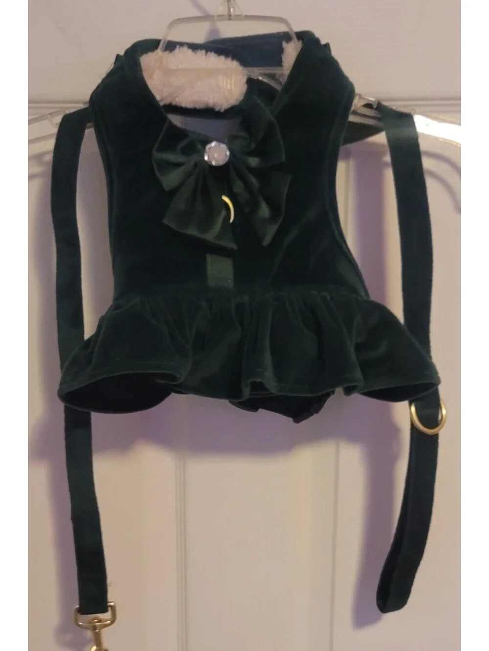PETSMART HOLIDAY VELVET GREEN BOW HARNESS MEDIUM & MATCHING 4FT LEASH 1